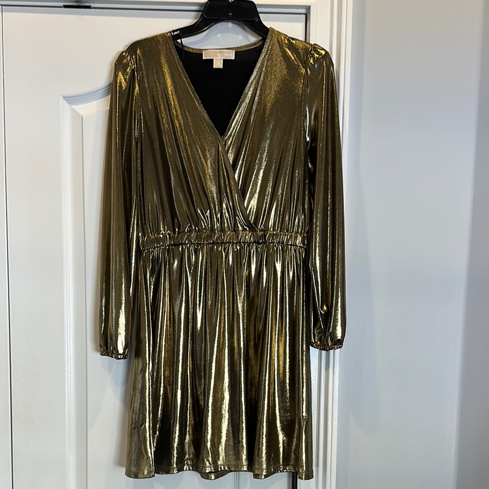 Michael Kors Shimmering Gold Long Sleeve Dress